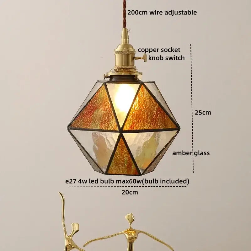 Amber Glass Nordic Pendant Polished Copper