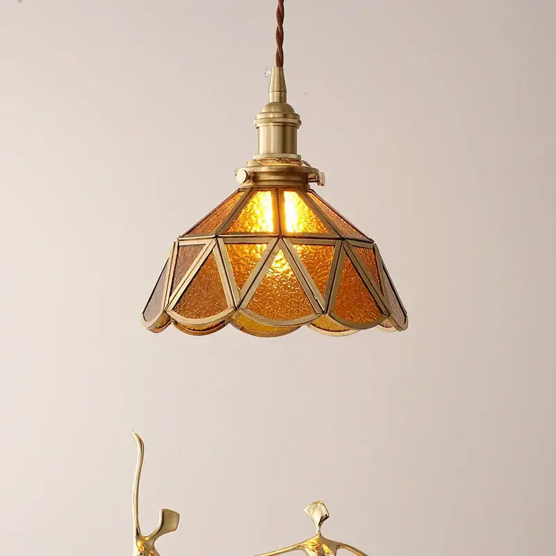 Amber Glass Nordic Pendant Polished Copper