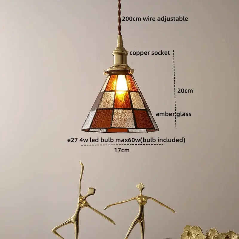 Amber Glass Nordic Pendant Polished Copper
