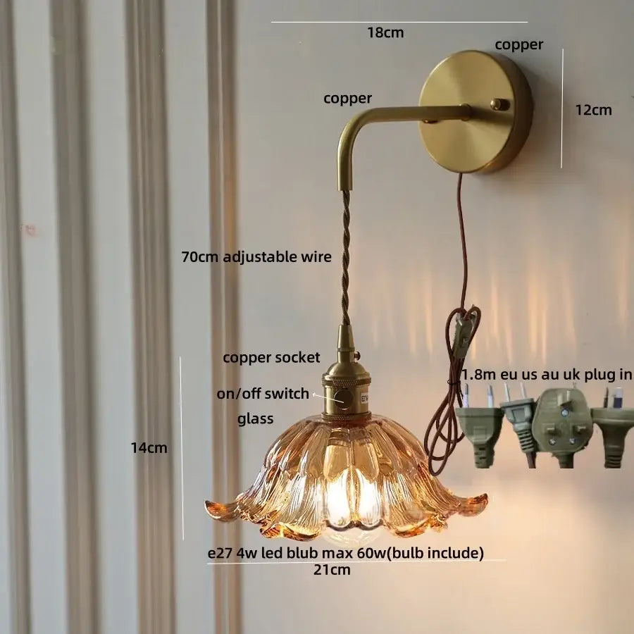 Amber Glass Nordic Brass Wall Sconce