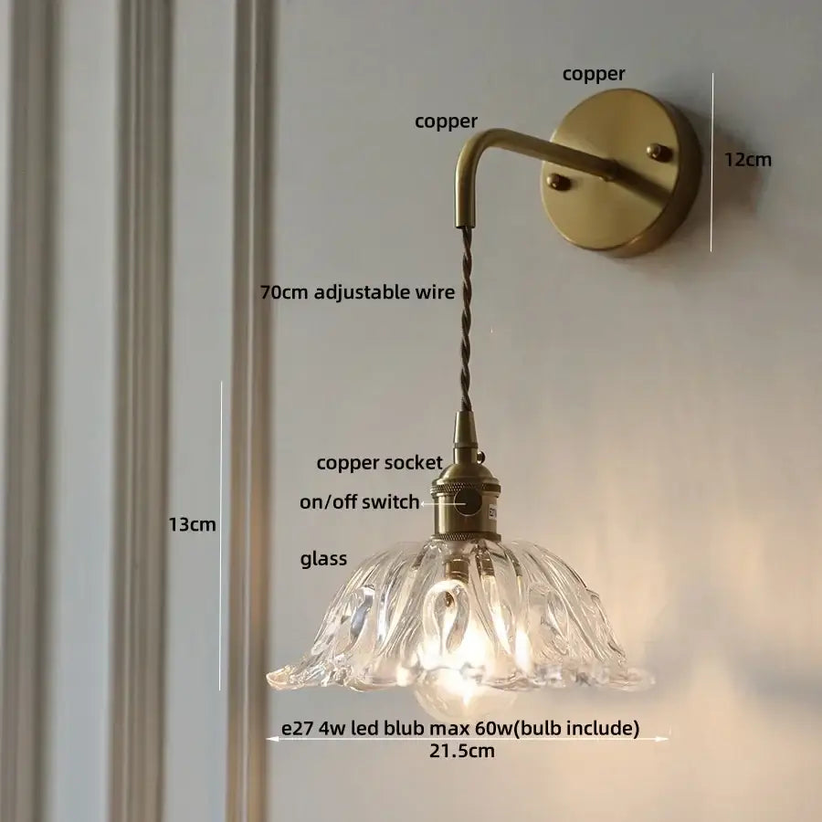 Amber Glass Nordic Brass Wall Sconce