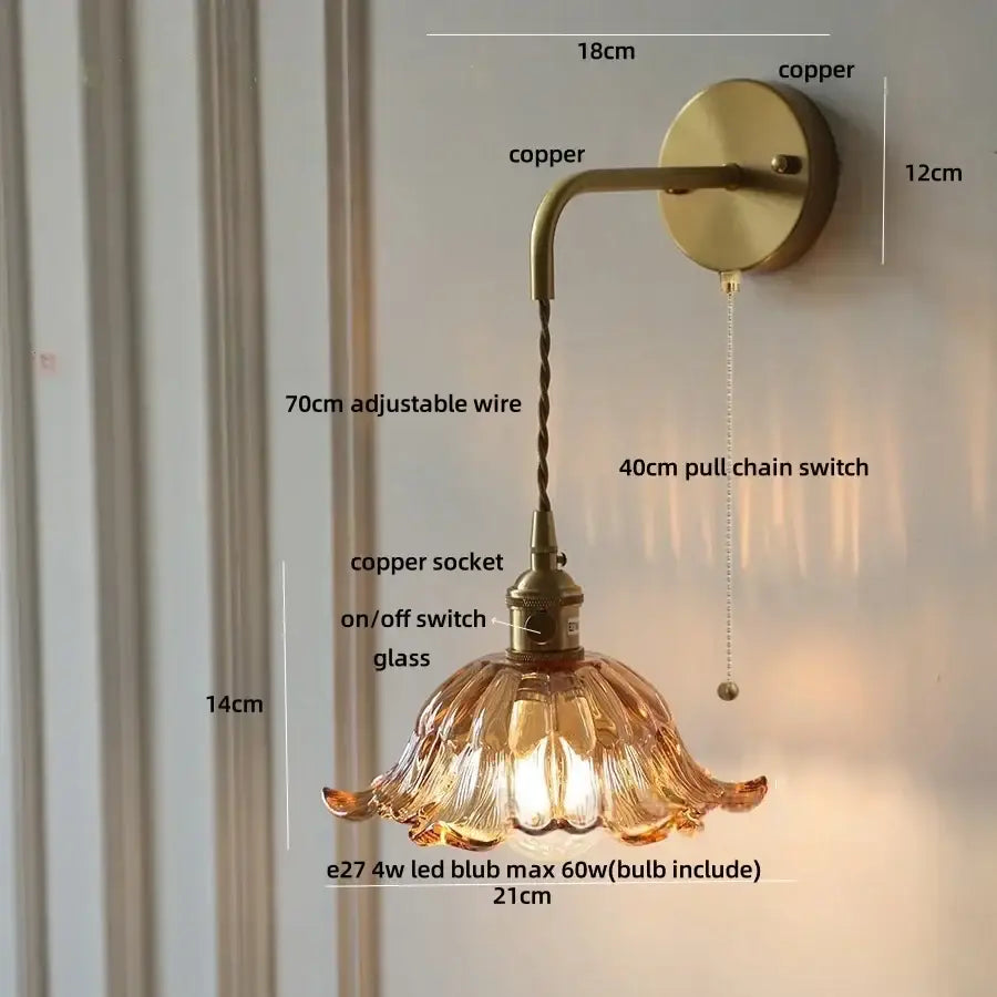 Amber Glass Nordic Brass Wall Sconce