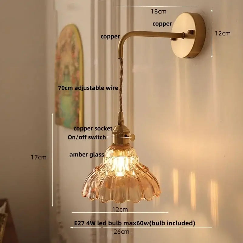 Amber Glass Nordic Brass Wall Sconce