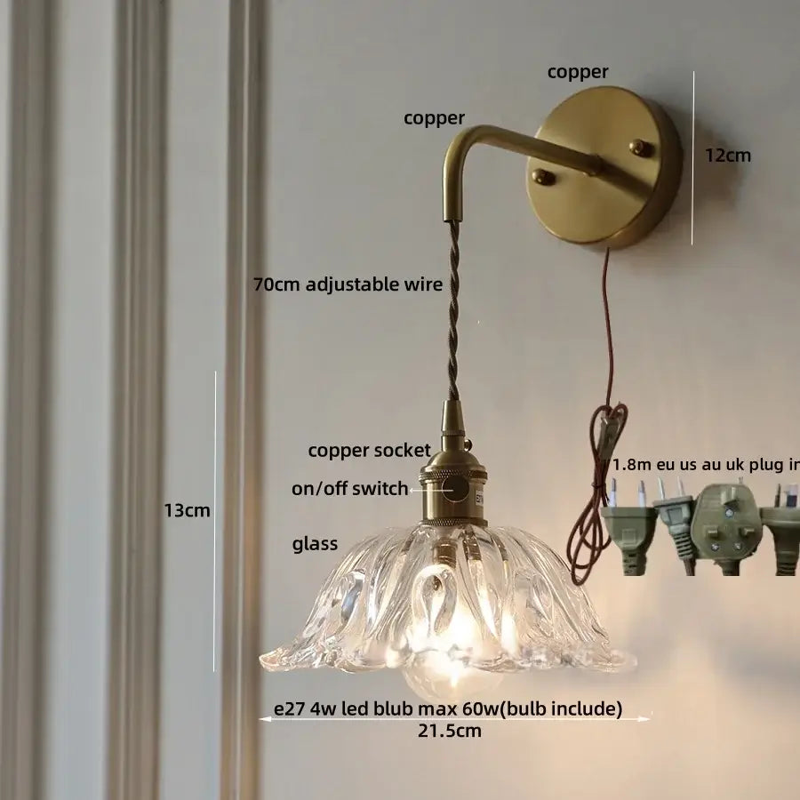 Amber Glass Nordic Brass Wall Sconce