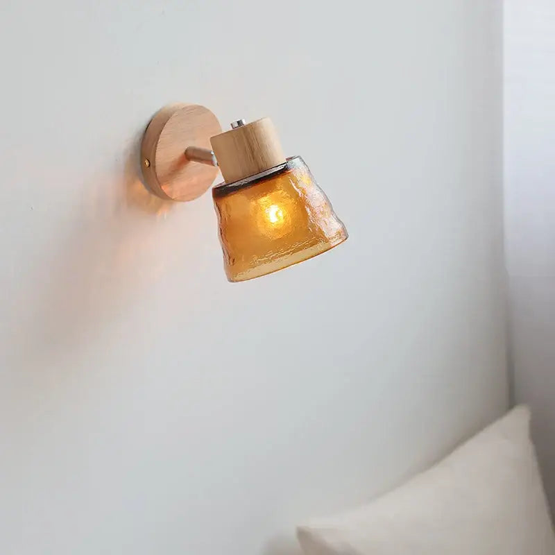 Amber Glass Wood Wall Sconce Stairway