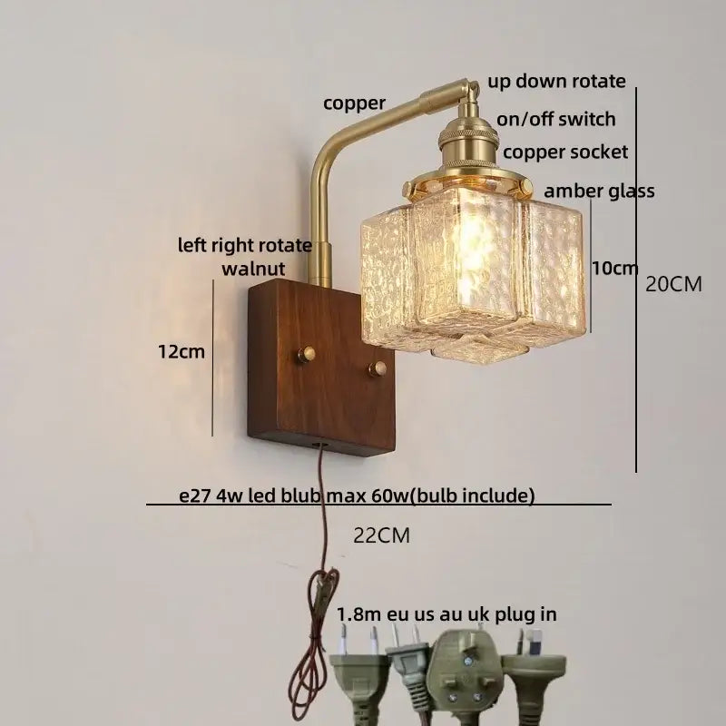 Amber Glass Wall Sconce Walnut