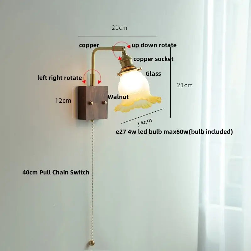 Amber Glass Wall Sconce Walnut