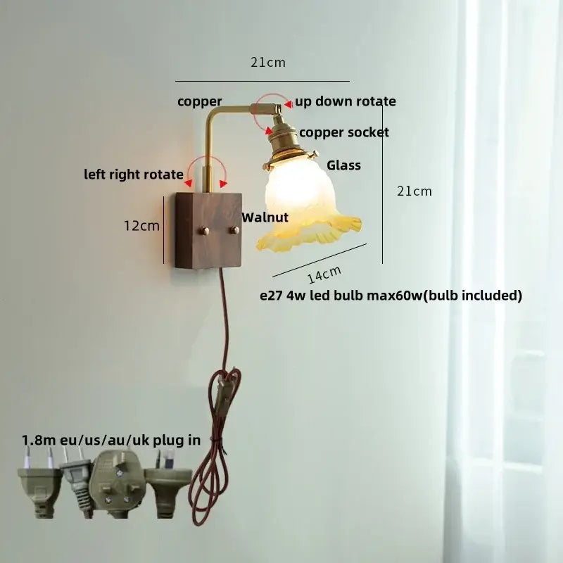 Amber Glass Wall Sconce Walnut