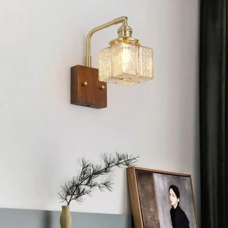 Amber Glass Wall Sconce Walnut