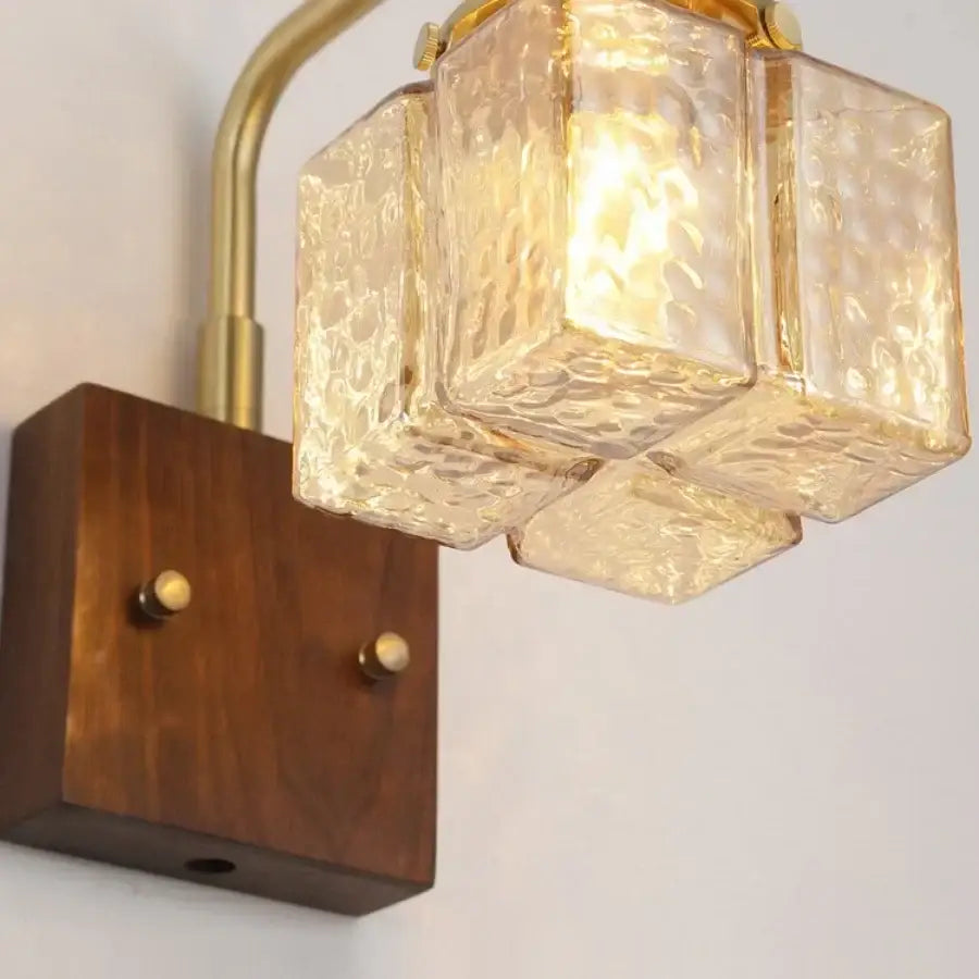 Amber Glass Wall Sconce Walnut
