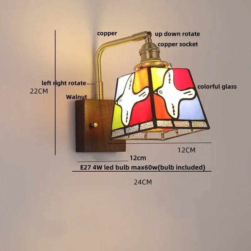 Amber Glass Wall Sconce Walnut
