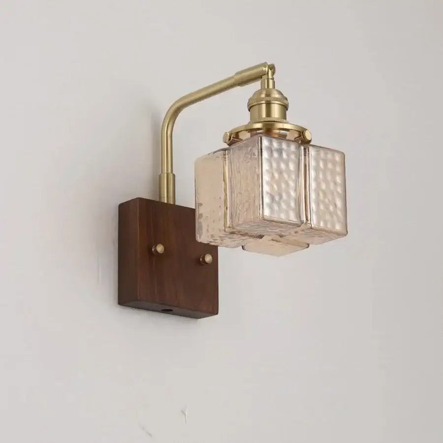 Amber Glass Wall Sconce Walnut