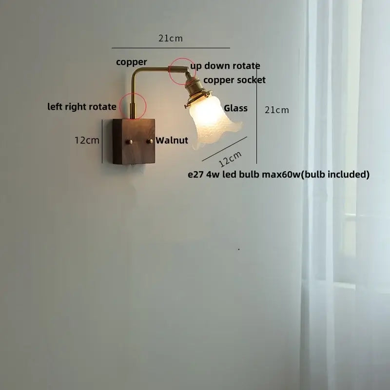 Amber Glass Wall Sconce Walnut
