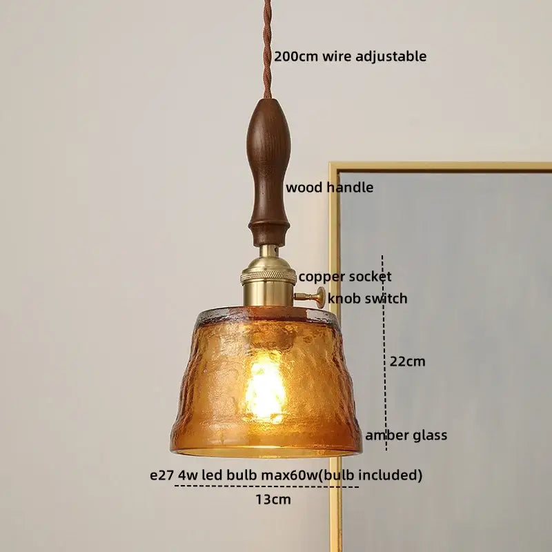 Amber Glass Wood Pendant