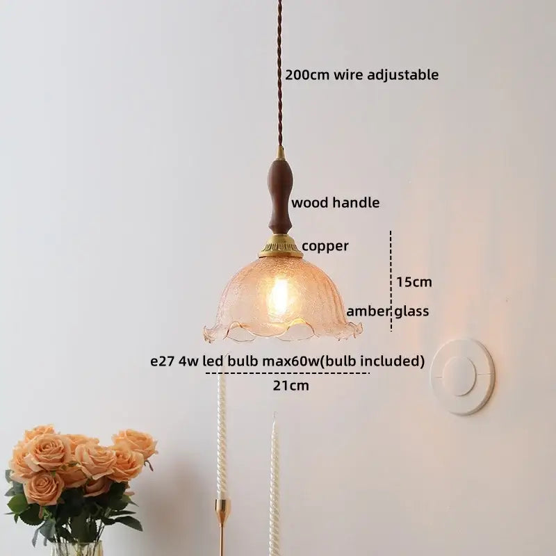 Amber Glass Wood Pendant