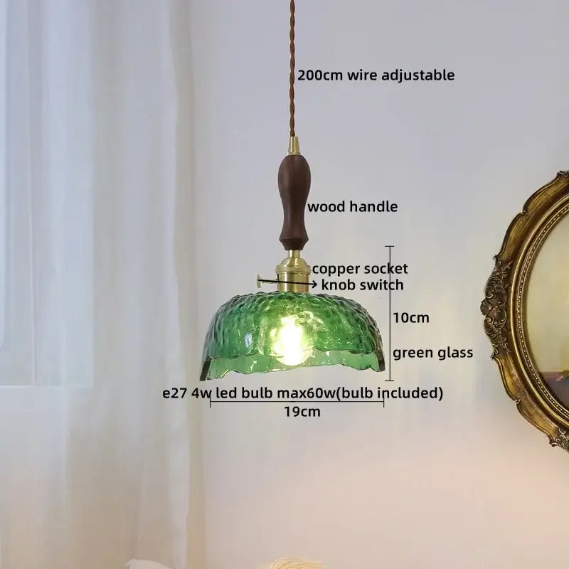 Amber Glass Wood Pendant