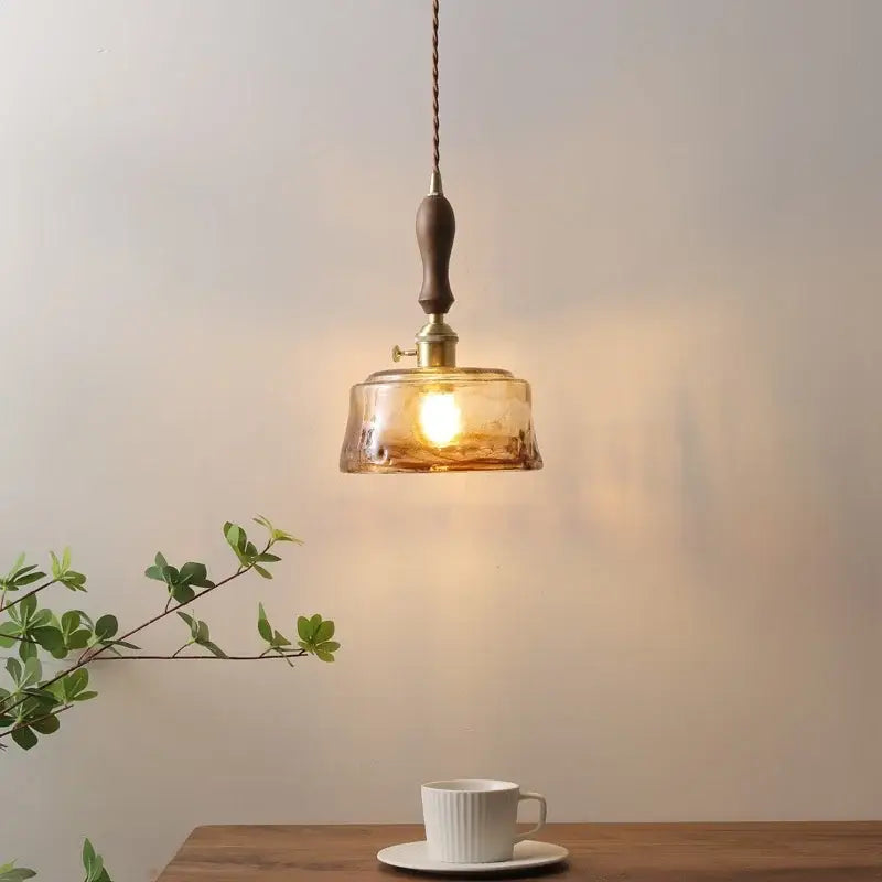 Amber Glass Wood Pendant