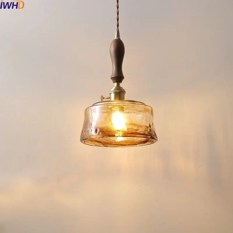 Amber Glass Wood Pendant