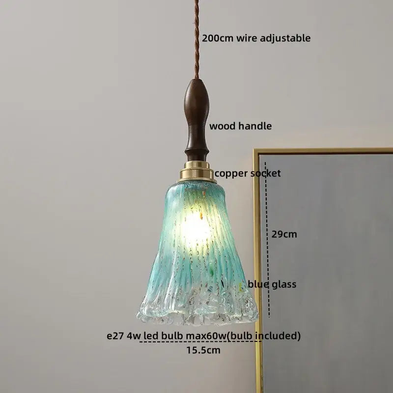 Amber Glass Wood Pendant