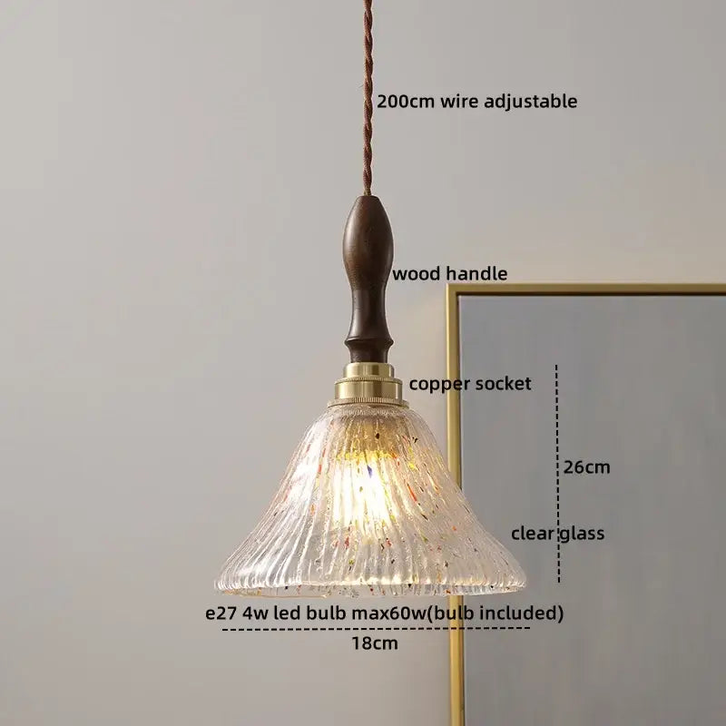 Amber Glass Wood Pendant