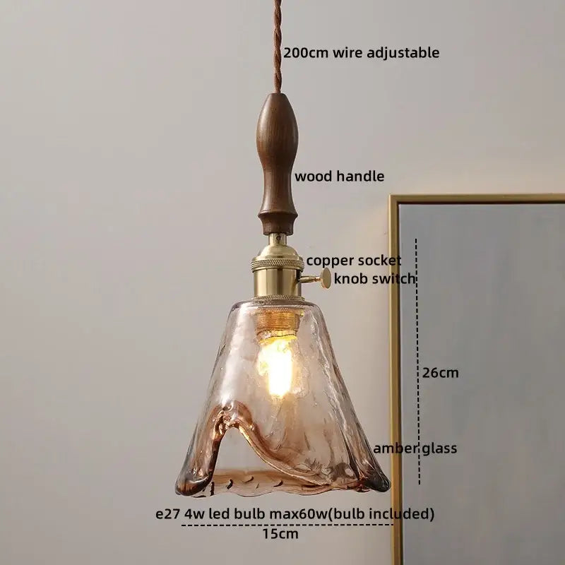 Amber Glass Wood Pendant