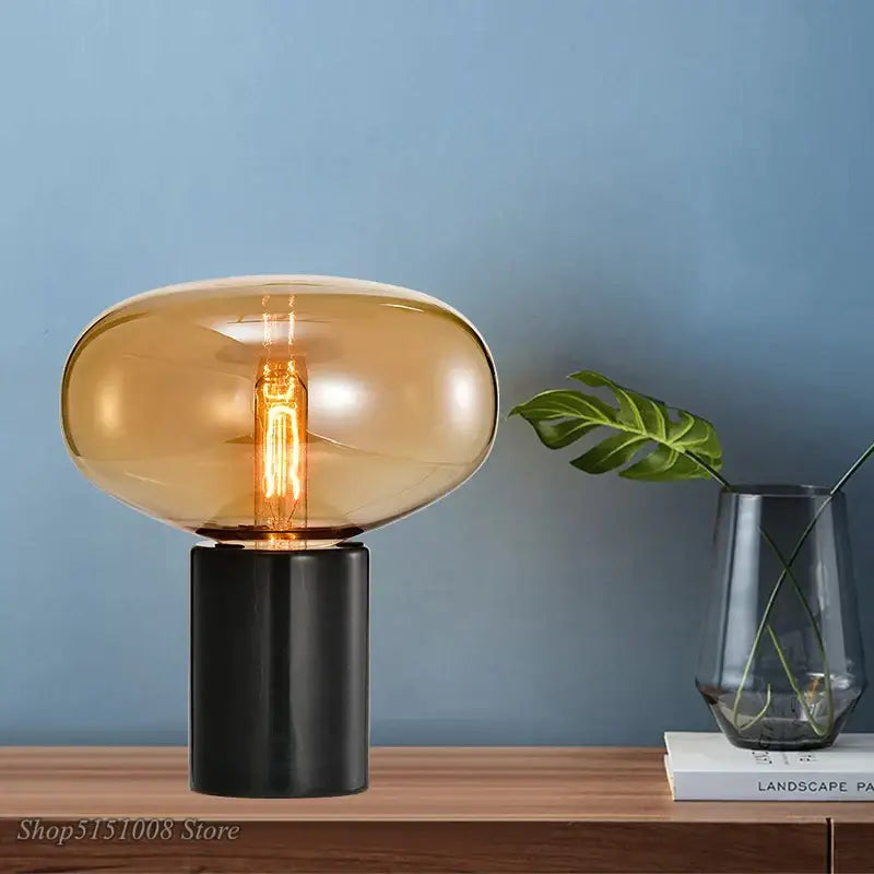 Amber Glass Table Lamp Compact