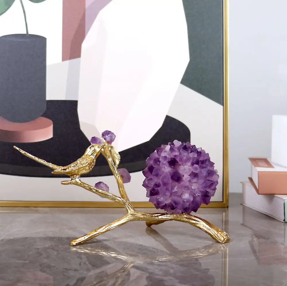 Gold Amethyst Bird Sculpture