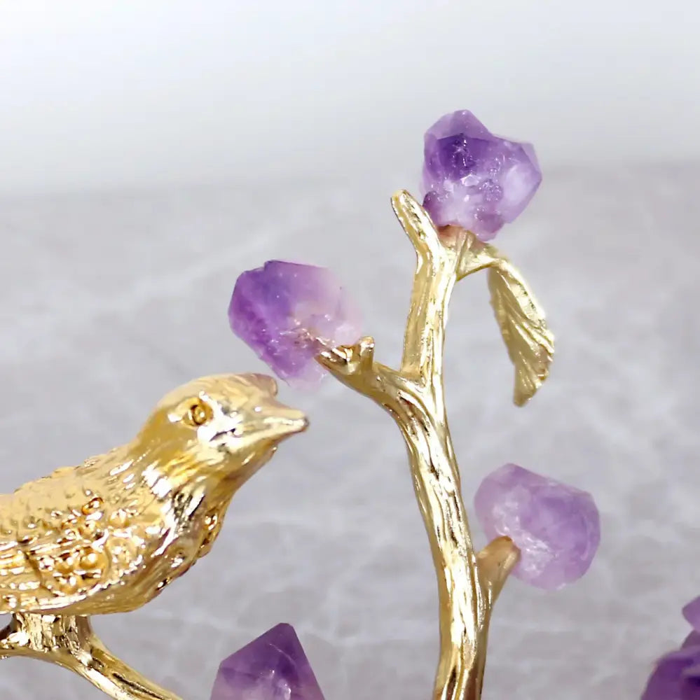 Gold Amethyst Bird Sculpture