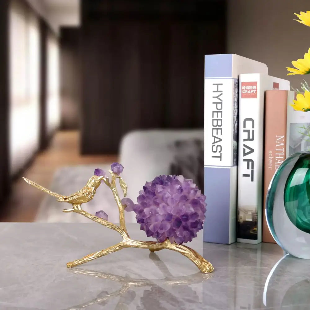 Gold Amethyst Bird Sculpture
