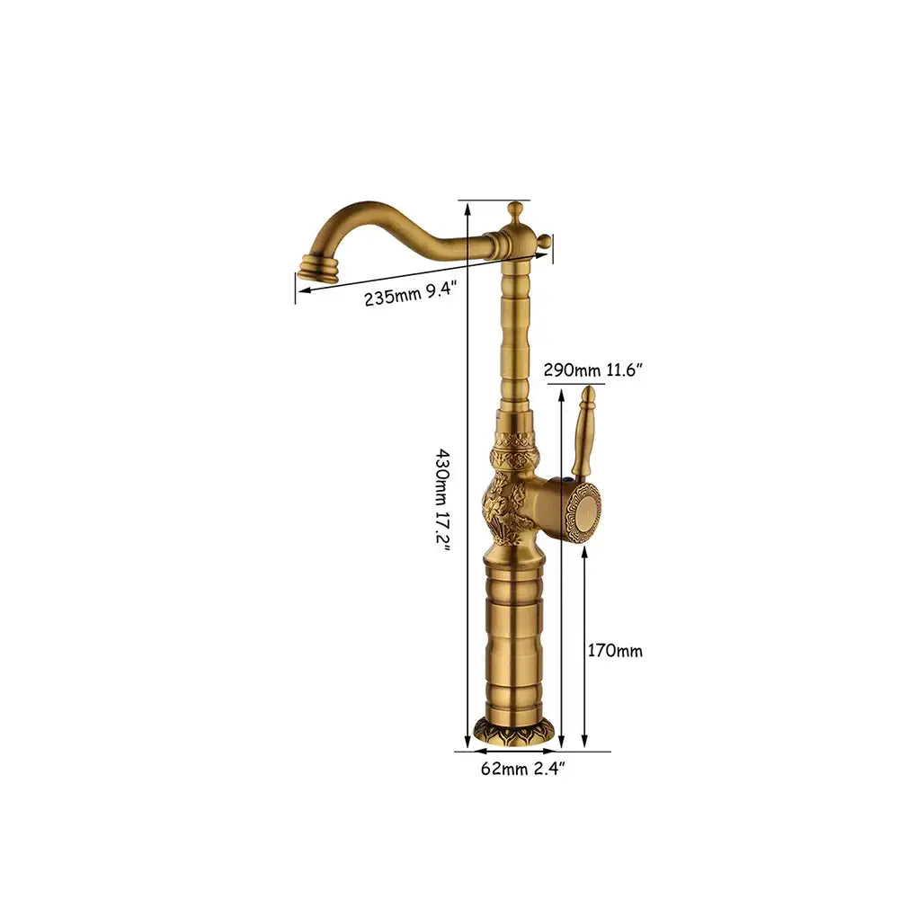 Antique Brass Floral Kitchen Faucet