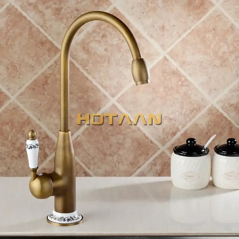 Brass Floral Ceramic Handle Kitchen Faucet