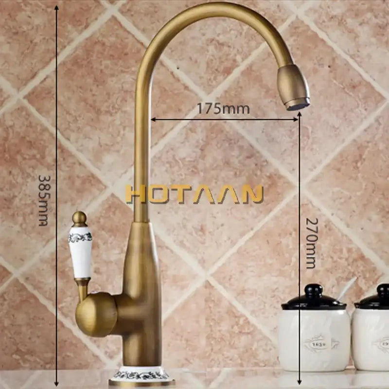 Brass Floral Ceramic Handle Kitchen Faucet