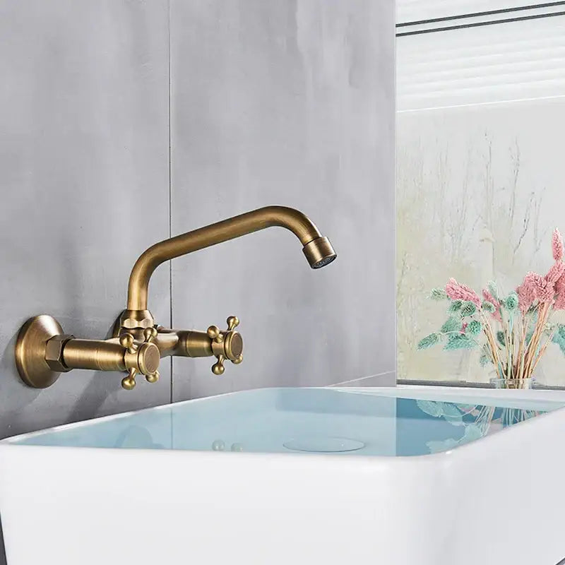 Brass Cross Handle Kitchen Faucet