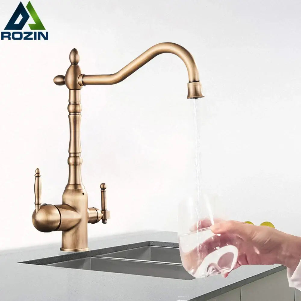 Antique Brass Kitchen Faucet with Filtration