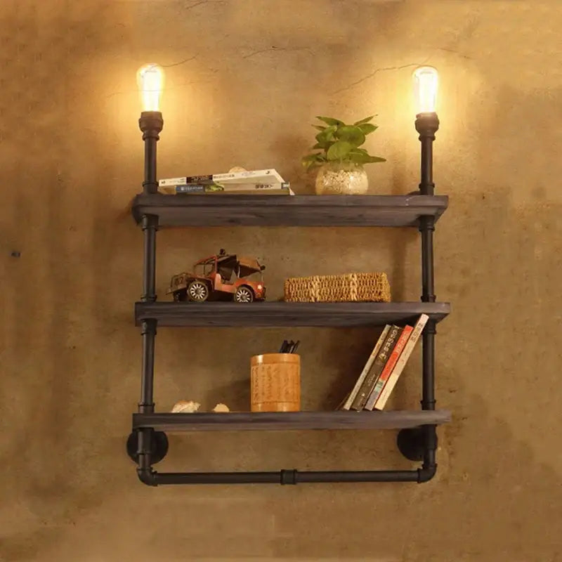 Rustic Wood Shelf Lamp