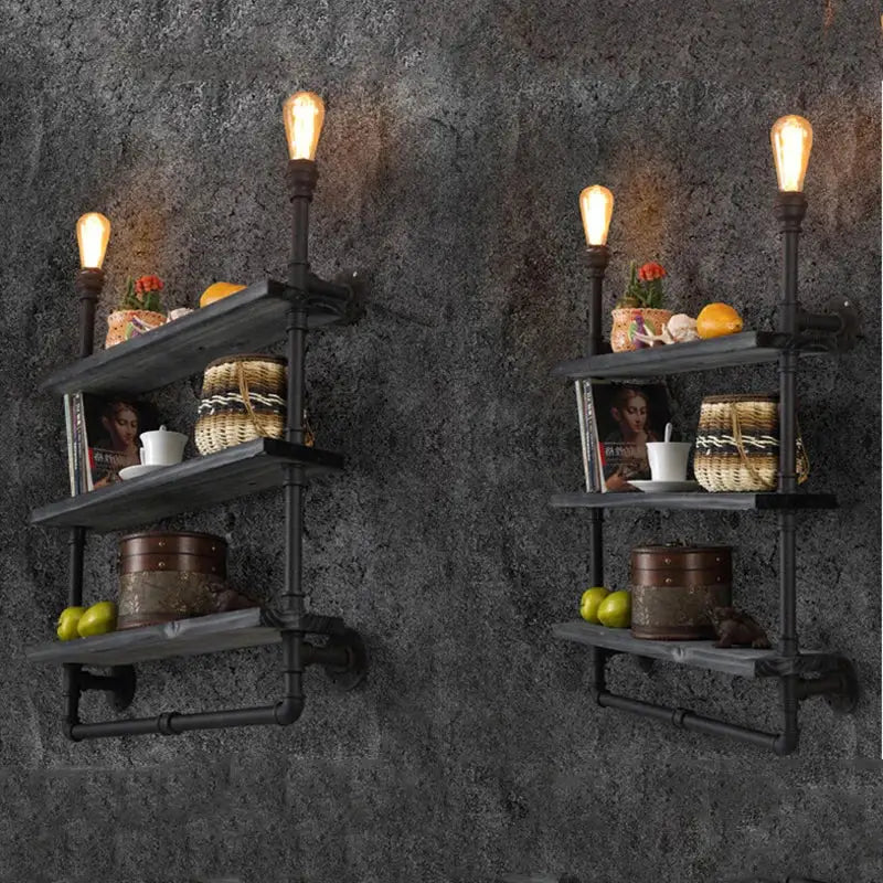Rustic Wood Shelf Lamp