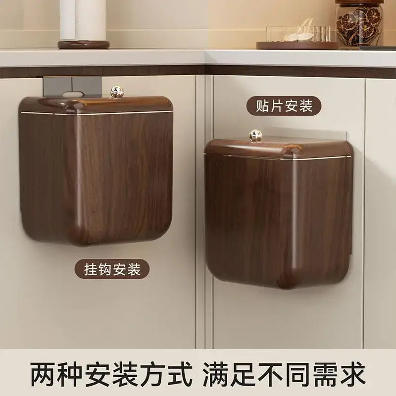 Wood Grain Trash Can Antique Style Kitchen