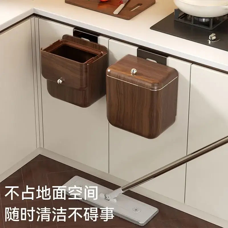 Wood Grain Trash Can Antique Style Kitchen