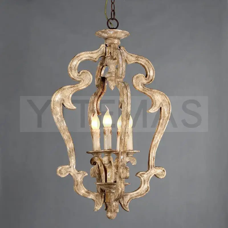 Wood Chandelier Distressed Candle Dining Room Light