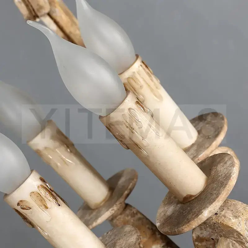 Wood Chandelier Distressed Candle Dining Room Light