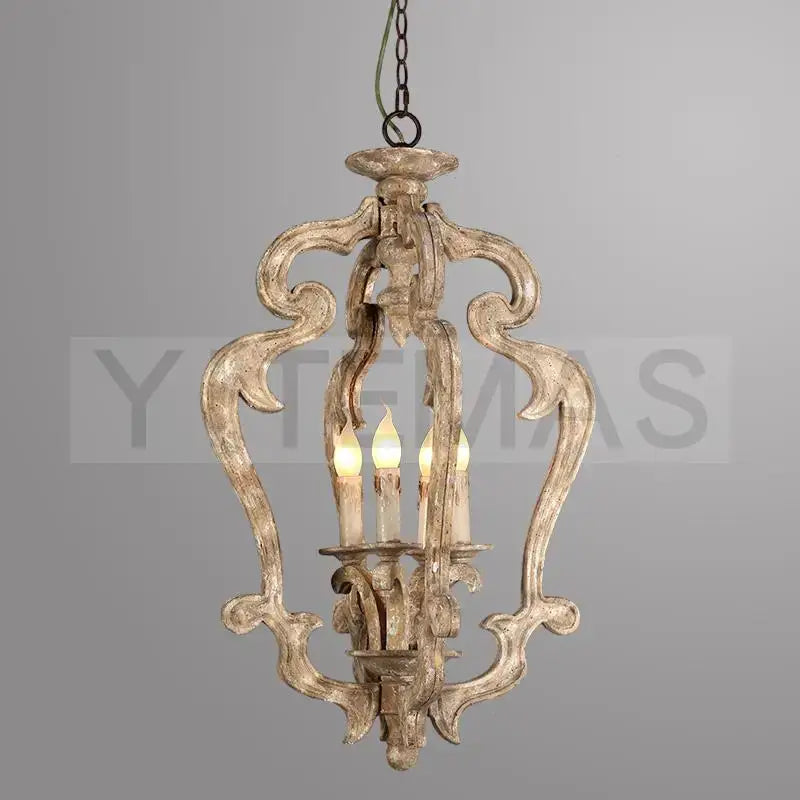 Wood Chandelier Distressed Candle Dining Room Light