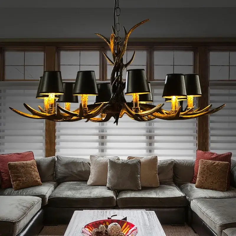 Antler Black Shade Chandelier