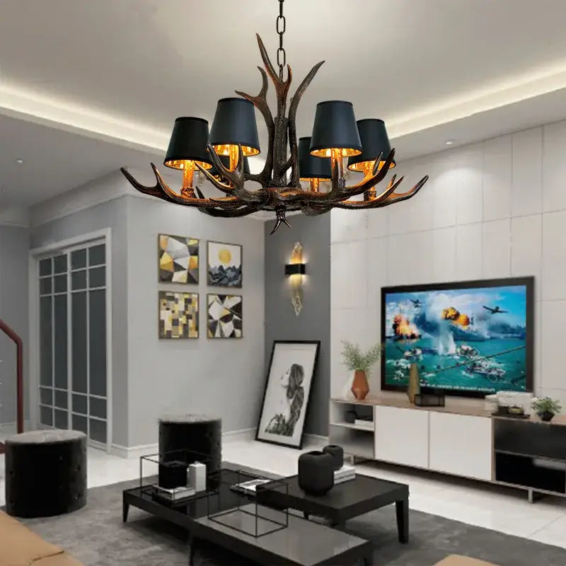Antler Black Shade Chandelier