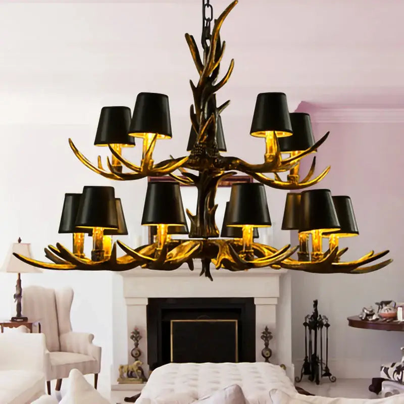 Antler Black Shade Chandelier