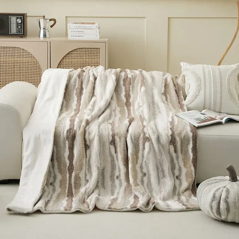 Beige Faux Rabbit Throw