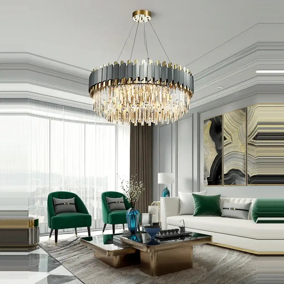 Gray Gold Crystal Chandelier