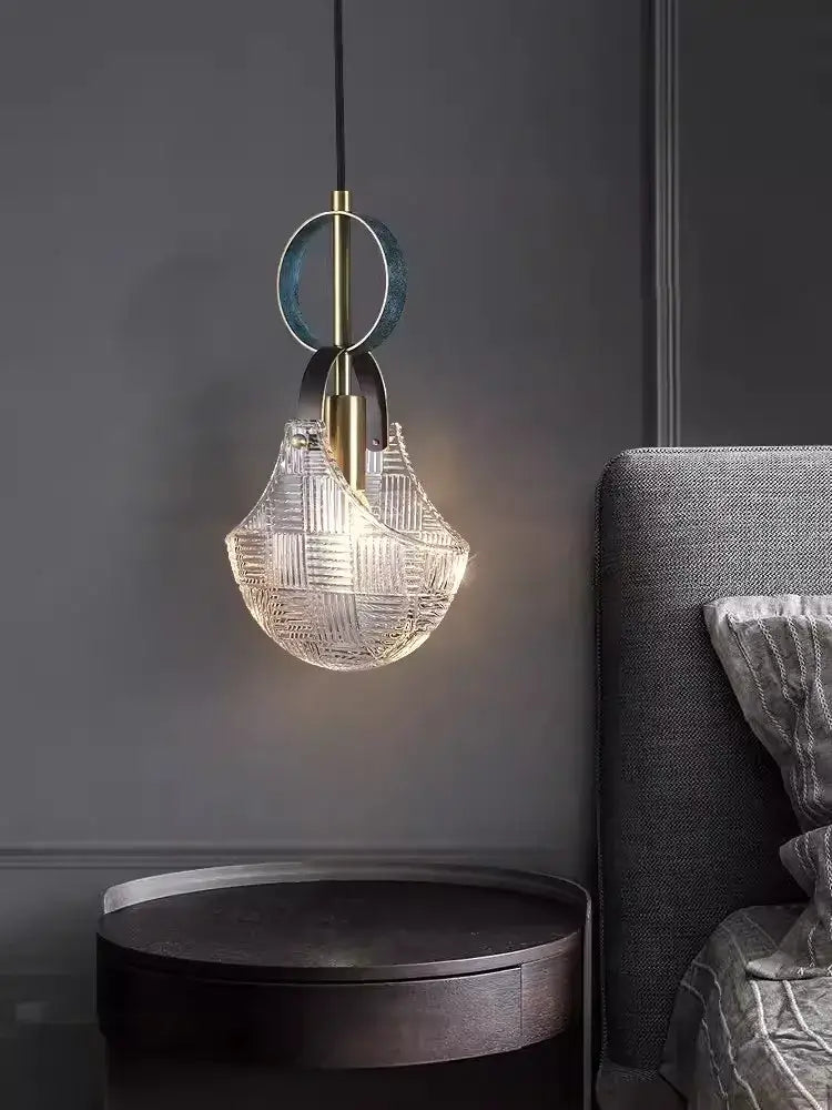 Woven Glass Pendant Light Art Deco Brass Dining Room