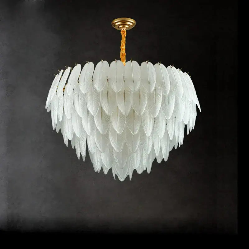 White Glass Feather Chandelier