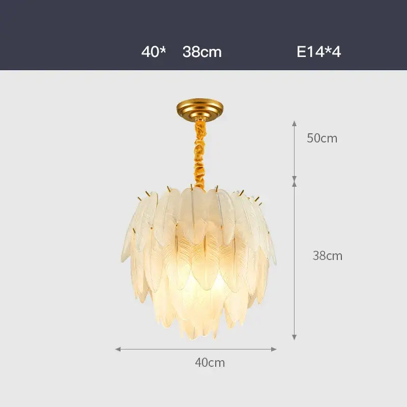 White Glass Feather Chandelier