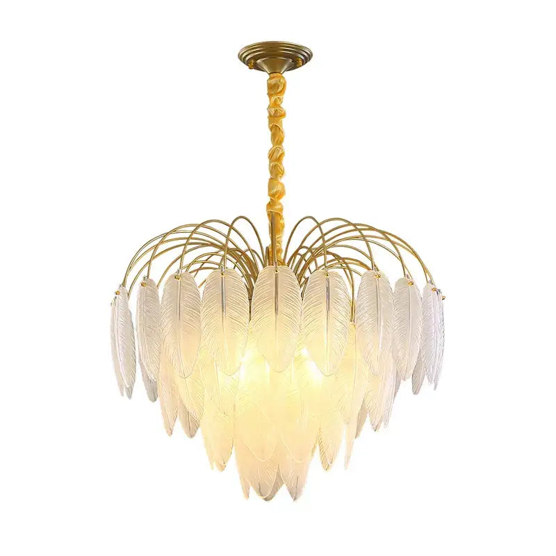 White Glass Feather Chandelier